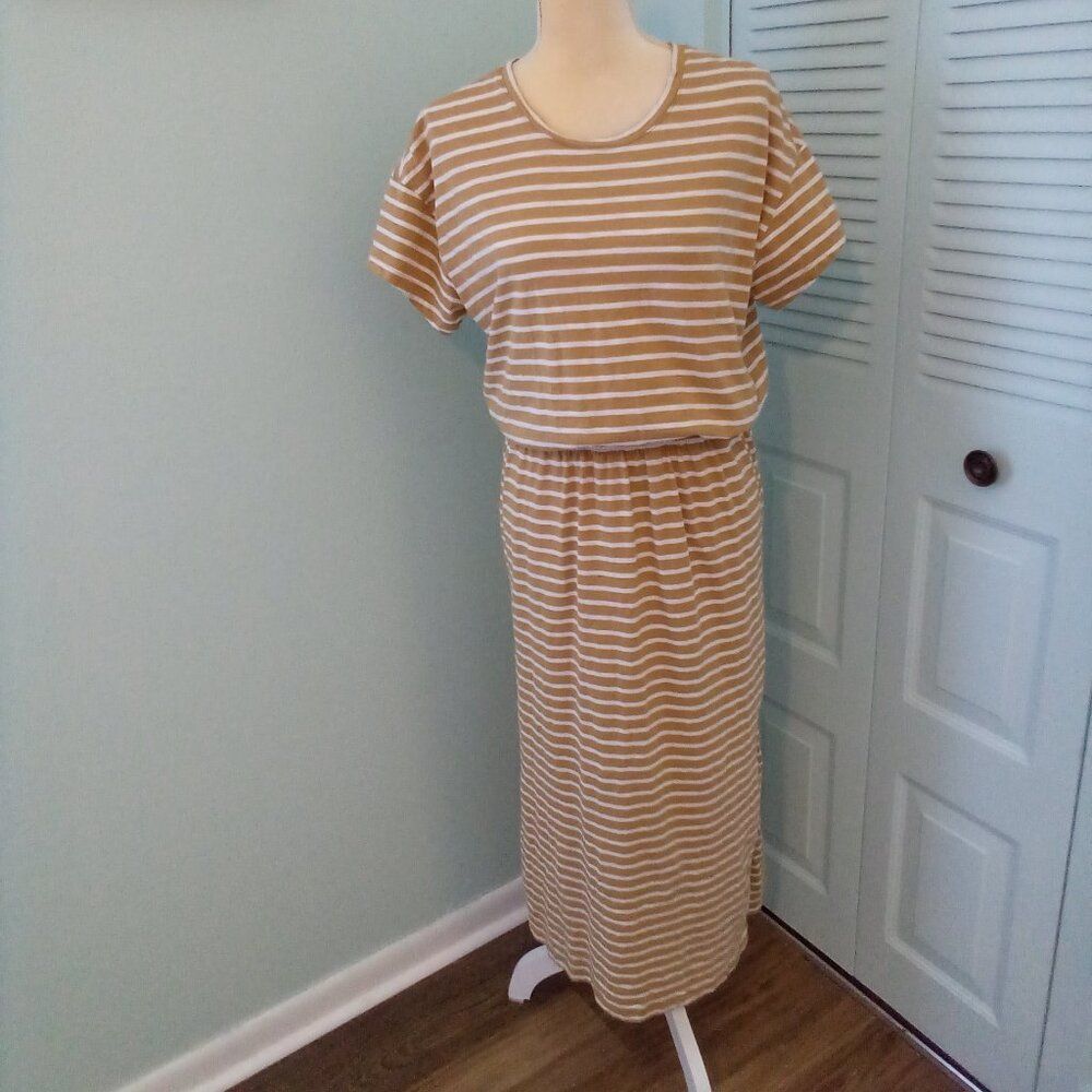 OLD NAVY LARGE TALL TAN WHITE STRIPED 100% COTTON MIDI/MAXI CUTOUT ELASTIC WAIST